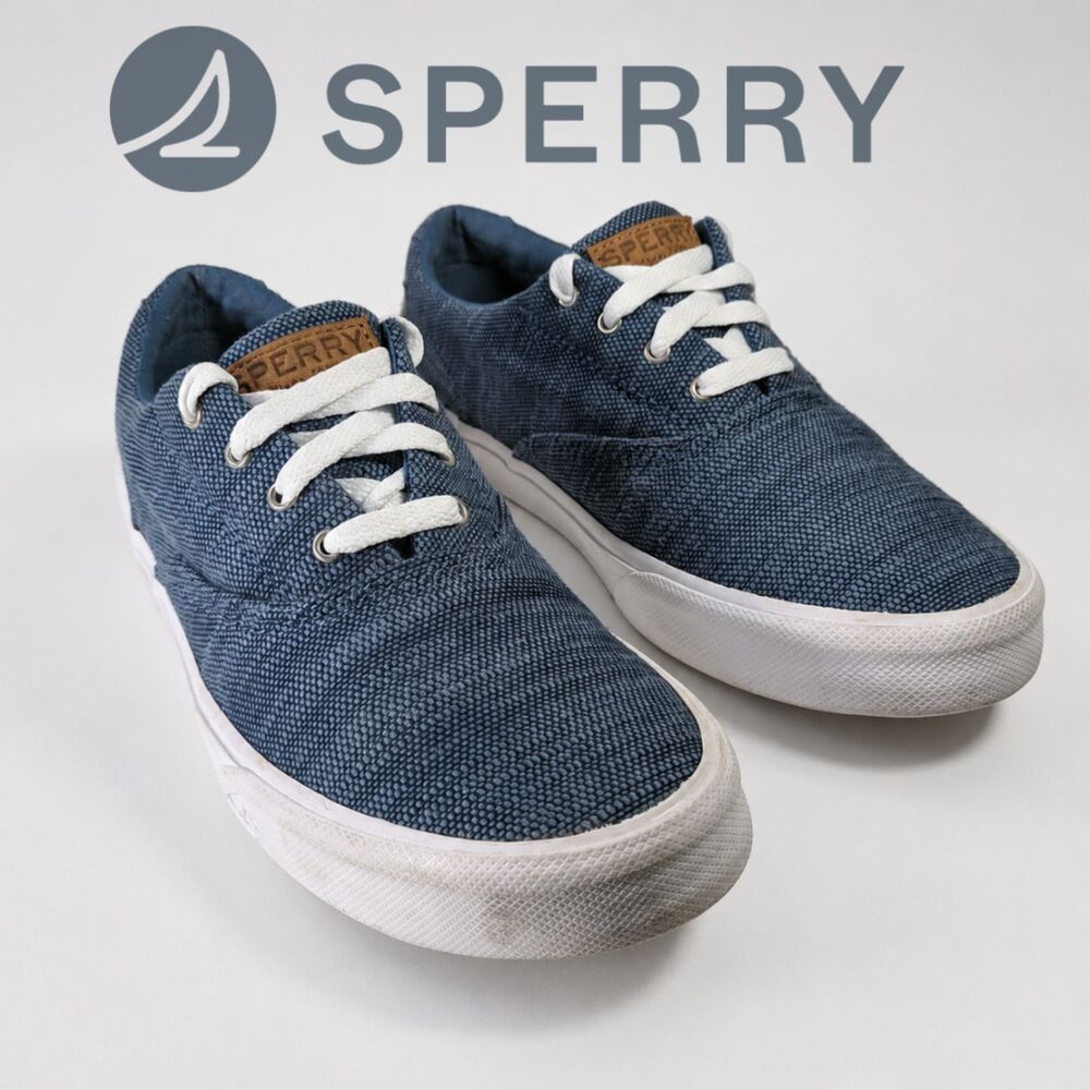 Sperry Men’s 7.5 Blue White Canvas Shoes Casual Low Top | STS19249
